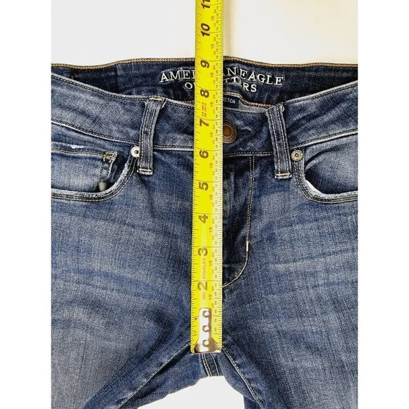American Eagle Outfitters Size 2 Long Super Stretch Skinny Blue Denim Logo Jeans - Picture 3 of 13